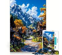Puzzle per ragazzi da 1000 pezzi,paesaggio autunnale con villaggio e montagna,taglio premium,divertente,intelligente,regalo,gioco facile,pezzo artistico natalizio (50x75cm)