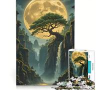 Puzzle per ragazzi da 1000 pezzi: paesaggio con cascata al chiaro di luna e albero bonsai giochi rilassanti attività divertenti da fare in casa gioco dal design accattivante 50x75cm