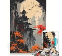 Puzzle per ragazzi da 1000 pezzi: Paesaggio con pagoda giapponese e uccelli, gioco rilassante, sfida impegnativa, collezione d'artista, belle arti 38x52cm
