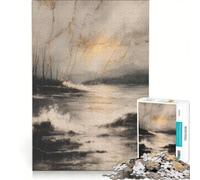 Puzzle per ragazzi da 1000 pezzi paesaggio costiero Kintsugi in oro giocattolo fai da te decorazione per la casa ideale come regalo per tutta la famiglia 50x75cm