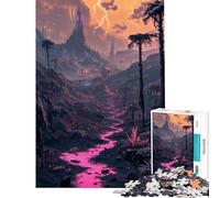 Puzzle per ragazzi da 1000 pezzi paesaggio fantasy con fiume rosa sfida impegnativa da completare divertimento per tutta la famiglia giocattolo antistress per ragazzi dai 14 anni in su (38x26cm)