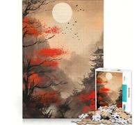 Puzzle per ragazzi da 1000 pezzi: paesaggio giapponese con tempio e luna, gioco rilassante, sfida impegnativa, collezione d'artista, belle arti 50x75cm