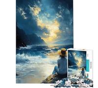 Puzzle per ragazzi da 1000 pezzi paesaggio marino con figura e luce dorata Divertimento a casa attività per passare il tempo durante le vacanze giochi divertenti per ragazzi dai 14 anni in su 38x52cm