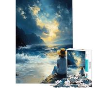 Puzzle per ragazzi da 1000 pezzi paesaggio marino con figura e luce dorata ideale per compleanni e Natale Gioco impegnativo e stimolante per ragazzi dai 14 anni in su (38x26cm)