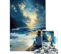 Puzzle per ragazzi da 1000 pezzi paesaggio marino con figura e luce dorata ideale per compleanni Natale attività in famiglia e giochi divertenti per ragazzi dai 14 anni in su (50x75cm)
