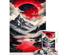 Puzzle per ragazzi da 1000 pezzi paesaggio montano con luna rossa giochi rilassanti un'opera d'arte decorazione per la casa giocattolo ottimo regalo per gli appassionati di videogiochi (50x75cm)
