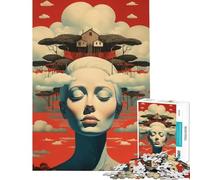 Puzzle per ragazzi da 1000 pezzi paesaggio onirico con casa e figura meditativa giocattolo educativo gioco per famiglie decorazione da parete regalo per donne e uomini (dimensioni 38x26cm)