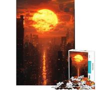 Puzzle per ragazzi da 1000 pezzi paesaggio urbano cyberpunk con sole gigante giocattolo educativo attività pratiche per tutta la famiglia regalo di compleanno (dimensioni 50x75cm)