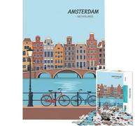 Puzzle per ragazzi da 1000 pezzi paesaggio urbano di Amsterdam Paesi Bassi poster di viaggio gioco stimolante gioco impossibile antistress regalo di Babbo Natale segreto (dimensioni 75x50cm)
