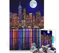 Puzzle per ragazzi da 1000 pezzi paesaggio urbano notturno con riflessi lunari gioco interattivo migliora la memoria regalo per amici e familiari 38x52cm