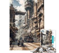Puzzle per ragazzi da 1000 pezzi paesaggio urbano steampunk con treni e persone puzzle per adulti giochi per famiglie sfida impegnativa regalo di compleanno e unico (dimensioni 50x75cm)