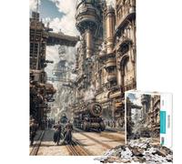 Puzzle per ragazzi da 1000 pezzi paesaggio urbano steampunk con treni e persone Puzzle per adulti gioco pratico sfida impegnativa divertimento a casa (dimensioni 38x26cm)