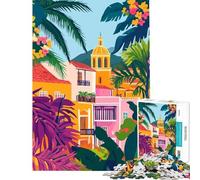 Puzzle per ragazzi da 1000 pezzi paesaggio urbano tropicale mediterraneo giocattolo educativo gioco pratico di analisi e logica idee regalo (dimensioni 38x52cm)