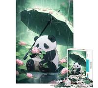 Puzzle per ragazzi da 1000 pezzi Panda con ombrello sotto la pioggia Gioco pratico e stimolante ideale come regalo Taglio di precisione (dimensioni 38x52cm)
