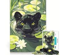 Puzzle per ragazzi da 1000 pezzi Pantera Nera nello stagno delle ninfee,grafica di alta qualità,gioco che stimola la concentrazione,divertimento per il tempo libero,regalo di Natale 38x52cm