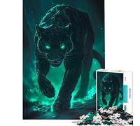 Puzzle per ragazzi da 1000 pezzi Pantera Nera tra le Fiamme Verdi Giocattolo educativo e pratico per l'apprendimento e il sollievo dallo stress Ottimo regalo per gli amanti dei giochi (38x52cm)