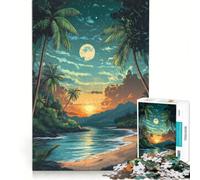 Puzzle per ragazzi da 1000 pezzi "Paradiso tropicale al tramonto" gioco interattivo ideale per passare il tempo durante le vacanze con poster e foglio di curiosità abbinati 38x52cm