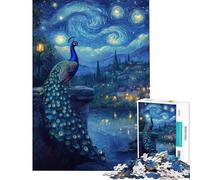 Puzzle per ragazzi da 1000 pezzi: Pavone sotto una notte stellata Puzzle per adulti giochi rilassanti regali per donne regali unici per compleanno e Natale (dimensioni 38x52cm)