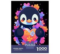 Puzzle Per Ragazzi Da 1000 Pezzi Penguin Flowers And Hearts Puzzle Gioco Pratico Per Divertimento in Famiglia Regali Unici Per Compleanno E Natale 38x26cm/1000pcs