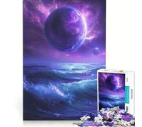 Puzzle per ragazzi da 1000 pezzi Pianeta e oceano viola giocattolo educativo migliora la memoria con poster abbinato e foglio di curiosità 38x52cm