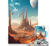 Puzzle per ragazzi da 1000 pezzi: Pianeta Rosso Paesaggio Urbano di Marte Giochi Educativi Decorazione da Parete con Poster Abbinato e Foglio di Curiosità 38x52cm
