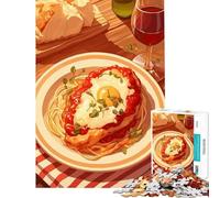 Puzzle per ragazzi da 1000 pezzi Pollo alla parmigiana con spaghetti e vino Gioco educativo giocattolo intellettuale ottimo regalo per gli amanti dei giochi Un'opera d'arte (dimensioni 38x26cm)