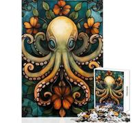 Puzzle per ragazzi da 1000 pezzi polpo effetto vetrata artistica gioco educativo opera d'arte giocattolo decorativo da parete rilassante e stimolante per la mente (38x52cm)