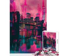 Puzzle per ragazzi da 1000 pezzi Ponte di Brooklyn al neon giochi per famiglie regalo per compleanni antistress (38x26cm)