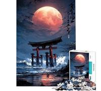Puzzle per ragazzi da 1000 pezzi: Porta Torii sotto una luna rossa Gioco educativo di analisi e logica stimolante per ragazzi dai 14 anni in su (50x75cm)