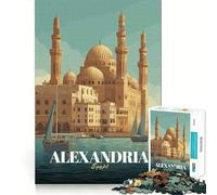 Puzzle per ragazzi da 1000 pezzi,poster di viaggio di Alessandria d'Egitto,con incastri fluidi,divertente attività per la mente,gioco rilassante,regalo di Natale per il tempo libero (38x52cm)
