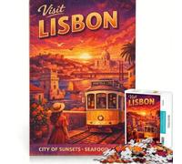 Puzzle per ragazzi da 1000 pezzi, poster di viaggio Lisbona, gioco divertente e umoristico per tutta la famiglia, regalo di Babbo Natale segreto, 38x26cm