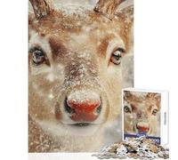 Puzzle per ragazzi da 1000 pezzi primo piano di un cervo nella neve gioco rompicapo natalizio ideale per le vacanze a casa per passare il tempo decorazione per la casa interazione genitore-figlio