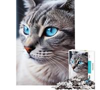 Puzzle per ragazzi da 1000 pezzi primo piano di un gatto dagli occhi azzurri Puzzle per adulti gioco pratico ideale per passare il tempo durante le vacanze o come regalo per tutta la famiglia