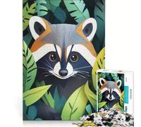Puzzle per ragazzi da 1000 pezzi: Procione tra le foglie della giungla giocattolo educativo migliora la memoria con poster abbinato e foglio di curiosità 38x52cm