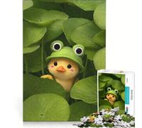 Puzzle per ragazzi da 1000 pezzi: Pulcino carino con cappello a forma di rana tra le ninfee, giochi per famiglie, decorazione perfetta, collezione d'artista, belle arti 50x75cm