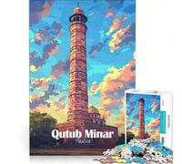 Puzzle per ragazzi da 1000 pezzi raffigurante il Qutub Minar in India gioco educativo per migliorare la memoria con poster abbinato e foglio di curiosità 50x75cm
