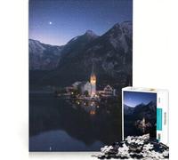 Puzzle per ragazzi da 1000 pezzi raffigurante il villaggio di Hallstatt, Austria, gioco interattivo, attività divertenti da fare a casa, con poster e foglio di curiosità abbinati 50x75cm