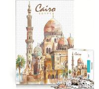 Puzzle per ragazzi da 1000 pezzi, raffigurante la città del Cairo ad acquerello, gioco pratico, ideale per passare il tempo durante le vacanze, con poster e foglio di curiosità abbinati, 50x75cm
