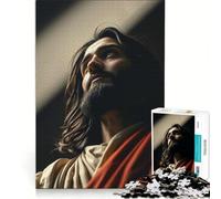 Puzzle per ragazzi da 1000 pezzi raffigurante un Gesù serio che guarda in alto un gioco fai-da-te per migliorare la memoria con poster e foglio di curiosità abbinati 38x52cm