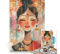 Puzzle per ragazzi da 1000 pezzi raffigurante una donna indiana felice, gioco interattivo, attività divertenti da fare a casa, con poster abbinato e foglio di curiosità 38x52cm