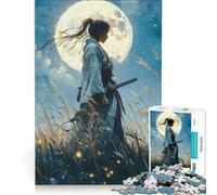 Puzzle per ragazzi da 1000 pezzi raffigurante una samurai al chiaro di luna, un gioco fai-da-te, un'attività interattiva per genitori e figli, compleanno e Natale 50x75cm