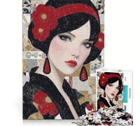 Puzzle per ragazzi da 1000 pezzi, raffigurante un'elegante donna con fiori rossi, un gioco impossibile, un regalo di compleanno unico 38x52cm