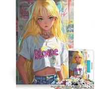 Puzzle per ragazzi da 1000 pezzi, ragazza anime con capelli biondi, gioco rompicapo, impegnativo da completare, regalo per amici e familiari 38x52cm