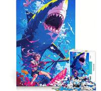 Puzzle per ragazzi da 1000 pezzi: Ragazza anime contro squalo, gioco divertente, allena la mente e la mano, adatto come decorazione da scrivania 38x52cm