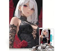 Puzzle per ragazzi da 1000 pezzi, ragazza anime in abito di pizzo nero, gioco interattivo, rilassante e stimolante per la mente, regalo di compleanno, regalo 50x75cm