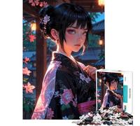 Puzzle per ragazzi da 1000 pezzi Ragazza anime in kimono︰ Incantevole fanciulla Sakura Sfida educativa Gioco rompicapo difficile per ragazzi dai 14 anni in su 50x75cm