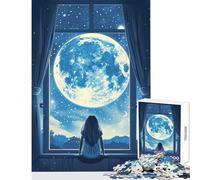 Puzzle per ragazzi da 1000 pezzi ragazza che guarda la luna gioco rompicapo imparare divertendosi (50x75cm)