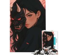 Puzzle per ragazzi da 1000 pezzi ragazza con maschera Oni arte digitale giocattoli educativi rompicapo decorazione da parete regali di Babbo Natale segreto (dimensioni 38x26cm)