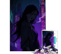 Puzzle per ragazzi da 1000 pezzi ragazza cyberpunk che fuma in una città piovosa Gioco pratico e stimolante ideale come regalo Taglio di precisione (dimensioni 38x26cm)