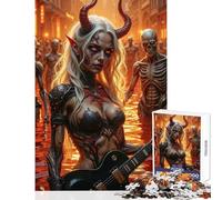 Puzzle per ragazzi da 1000 pezzi: Ragazza demone che suona la chitarra all'inferno gioco educativo giocattolo didattico decorazione da parete allena la tua mente e le tue mani (38x52cm)